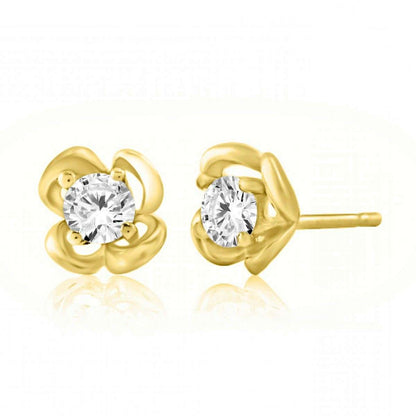 0.25 Carat Diamond Rose Shape Stud Earrings Carat 14K Solid White Rose & Yellow Gold