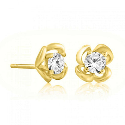 0.25 Carat Diamond Rose Shape Stud Earrings Carat 14K Solid White Rose & Yellow Gold