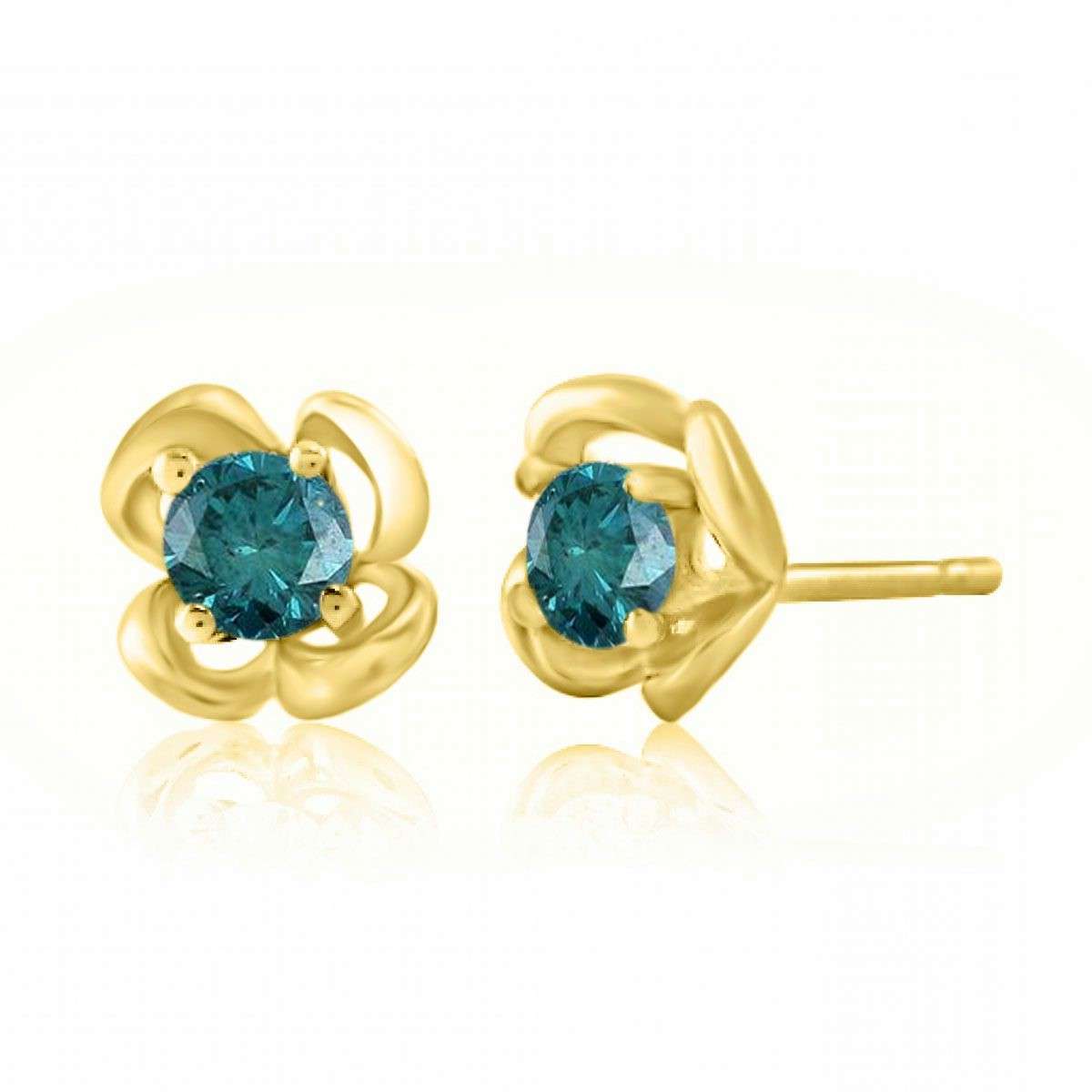 0.25 Carat Blue Diamond Rose Shape Stud Earrings For Women In 14K Yellow Rose & White Gold