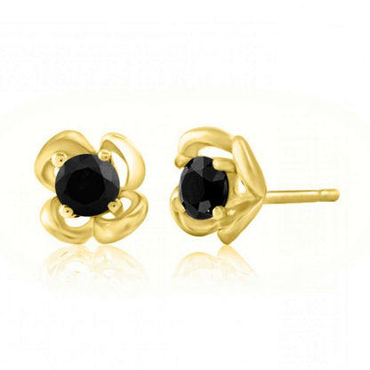 0.25 Carat Black Diamond Rose Shape Stud Earrings Carat 14K Solid Rose White & Yellow Gold