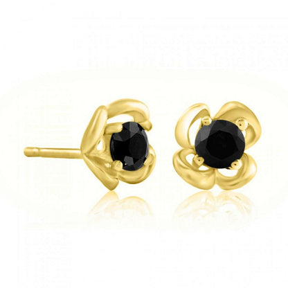 0.25 Carat Black Diamond Rose Shape Stud Earrings Carat 14K Solid Rose White & Yellow Gold