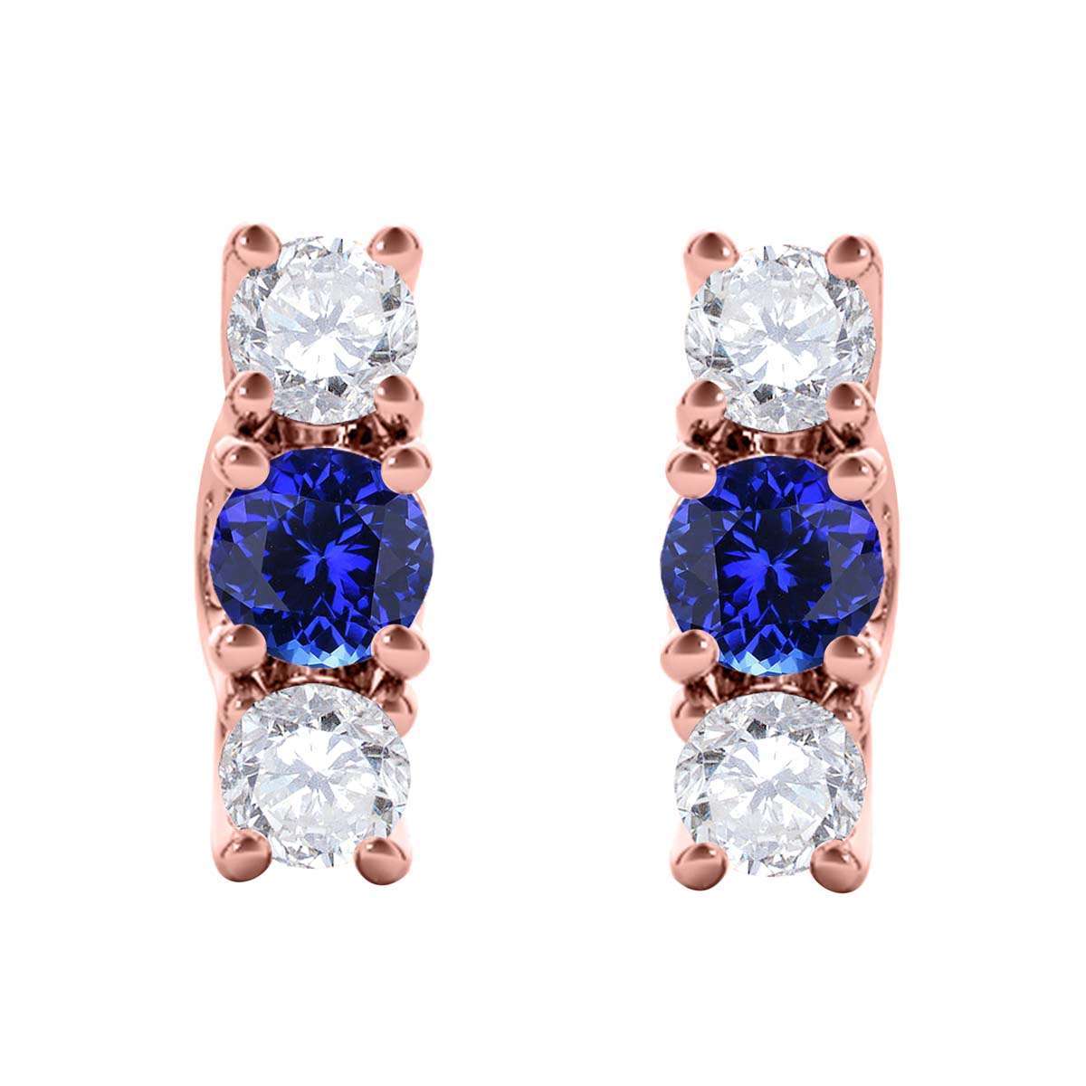 Maulijewels 1.15 Carat Diamond And Tanzanite Gemstone Stud Earrings In 10K Rose Yellow White Gold Jewelry