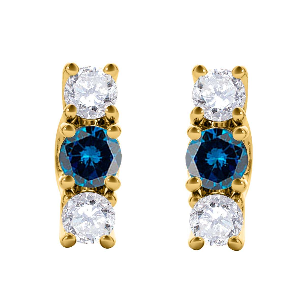 Maulijewels 1.10 cttw Natural Blue and White Diamond Stud Earrings For Women In 14K Rose Yellow White Gold