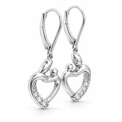 MauliJewels 0.05 Carat Diamond Heart Mom and Child Earrings, Leverback Dangle Earrings for Women, Natural Diamond Accent, 14K White Gold Yellow Gold Over 925 Sterling Silver, Mothers Day Gift