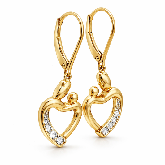 MauliJewels 0.05 Carat Diamond Heart Mom and Child Earrings, Leverback Dangle Earrings for Women, Natural Diamond Accent, 14K White Gold Yellow Gold Over 925 Sterling Silver, Mothers Day Gift
