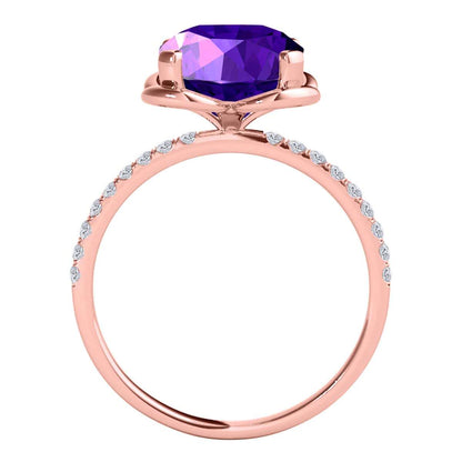 2.35 Carat Diamond And Cushion Shape Amethyst Gemstone Ring For Women In 10K Solid Rose White & Yellow Gold