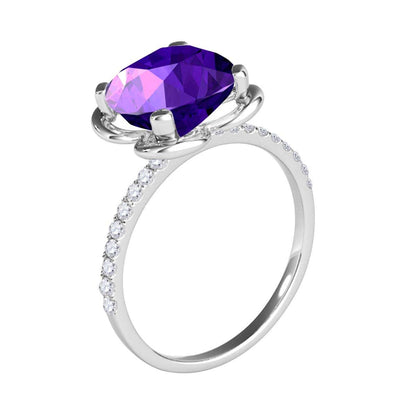 2.35 Carat Diamond And Cushion Shape Amethyst Gemstone Ring For Women In 10K Solid Rose White & Yellow Gold