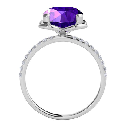 2.35 Carat Diamond And Cushion Shape Amethyst Gemstone Ring For Women In 10K Solid Rose White & Yellow Gold