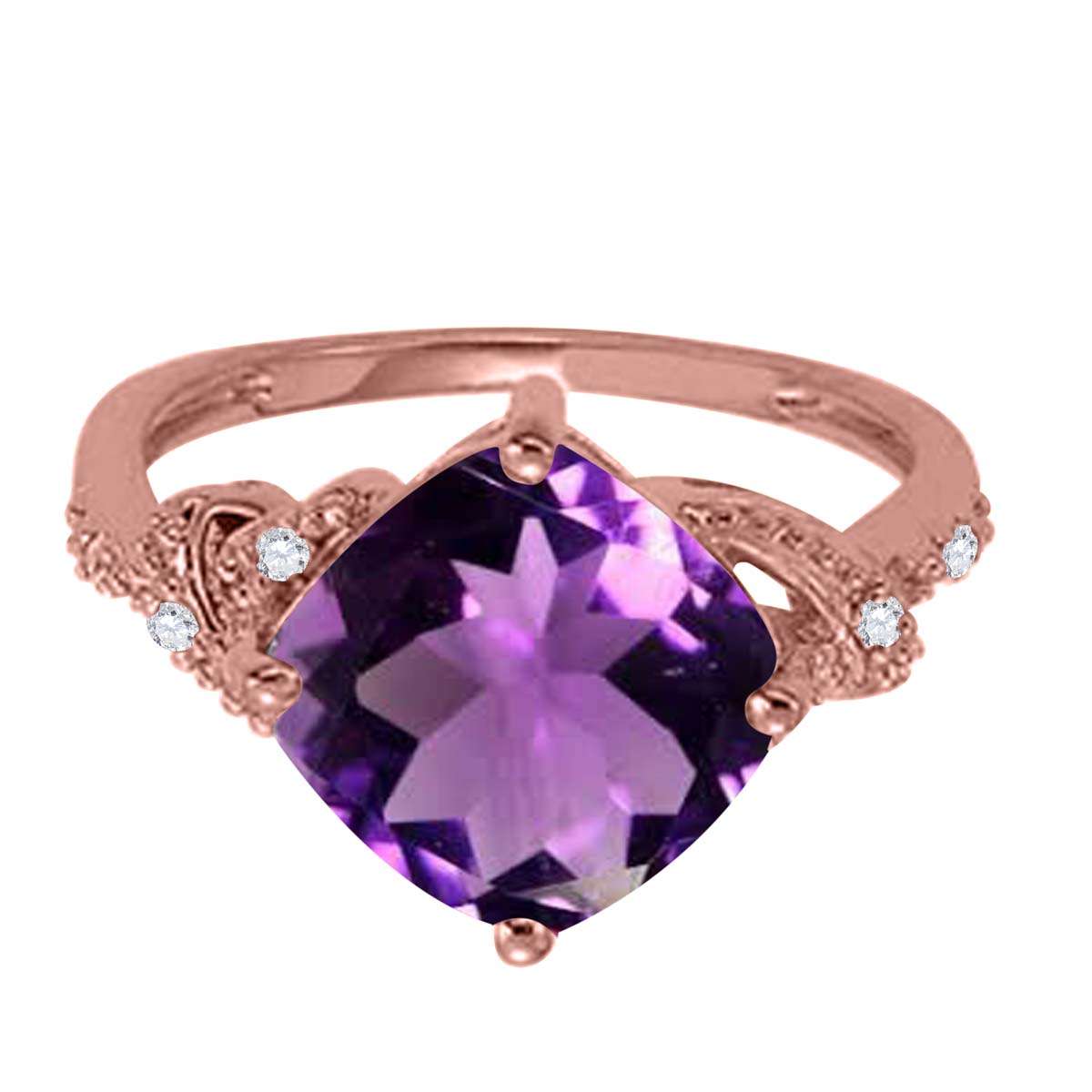 MAULIJEWELS  3.25 Carat Diamond And Cushion Shaped Amethyst Gemstone Rings 10K White Rose & Yellow Gold