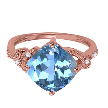 MAULIJEWELS 3.25 Carat Diamond and Cushion Shaped Blue Topaz Gemstone Ring In 10K White / Rose & Yellow Gold