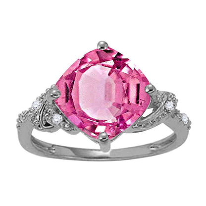 MauliJewels Rings for Women 3.28 Carat Diamond And Cushion Shaped Pink Topaz Ring 4-prong 10K Yellow Gold