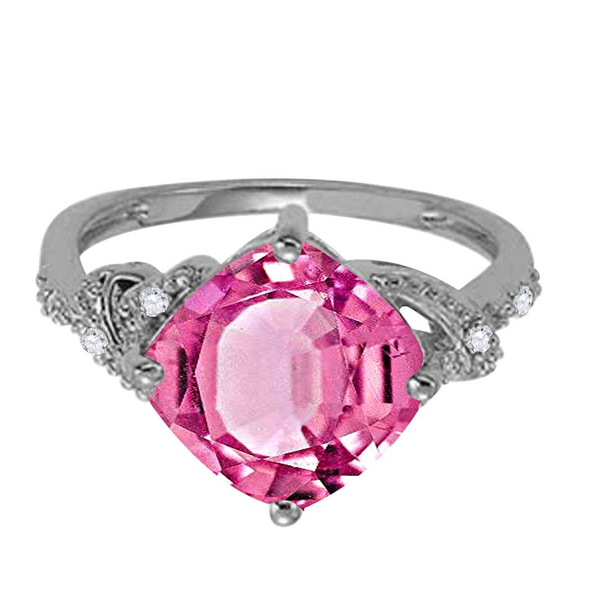 MauliJewels Rings for Women 3.28 Carat Diamond And Cushion Shaped Pink Topaz Ring 4-prong 10K Yellow Gold