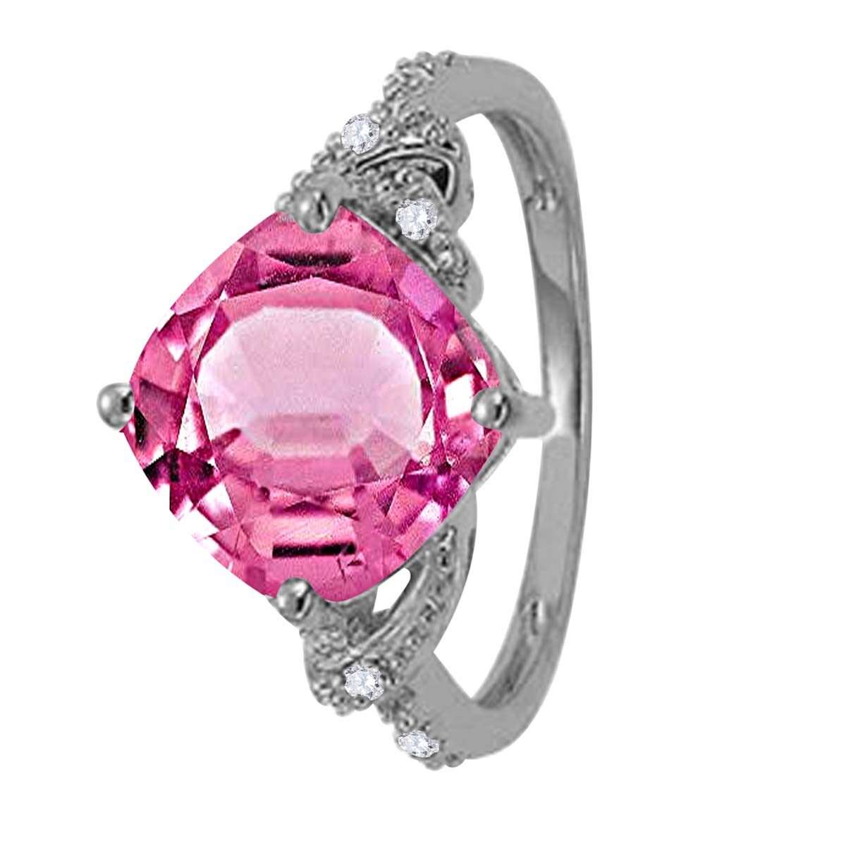 MauliJewels Rings for Women 3.28 Carat Diamond And Cushion Shaped Pink Topaz Ring 4-prong 10K Yellow Gold