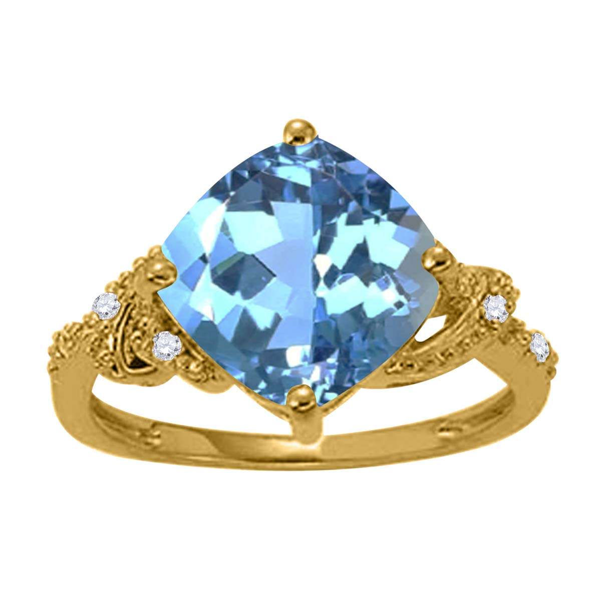 MAULIJEWELS 3.25 Carat Diamond and Cushion Shaped Blue Topaz Gemstone Ring In 10K White / Rose & Yellow Gold