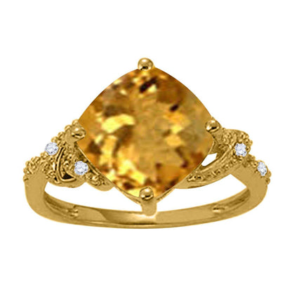 Mauli Jewels 3.28 Carat Diamond and Cushion Shaped Citrine Ring Prong 10K White Gold