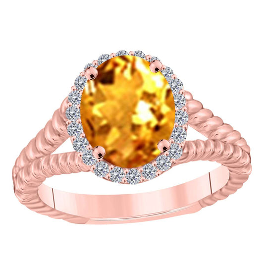 MAULIJEWELS  1.43 Carat Diamond And Oval Shaped Citrine Gemstone Rings 10K White Rose & Yellow Gold