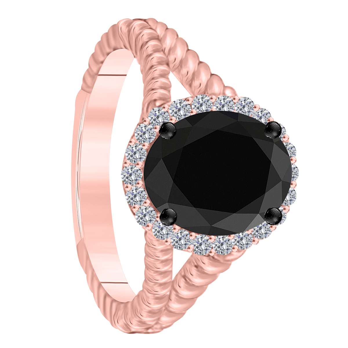 MAULIJEWELS  1.43 Carat Diamond And Oval Shaped ONYX Gemstone Rings 10K White Rose & Yellow Gold