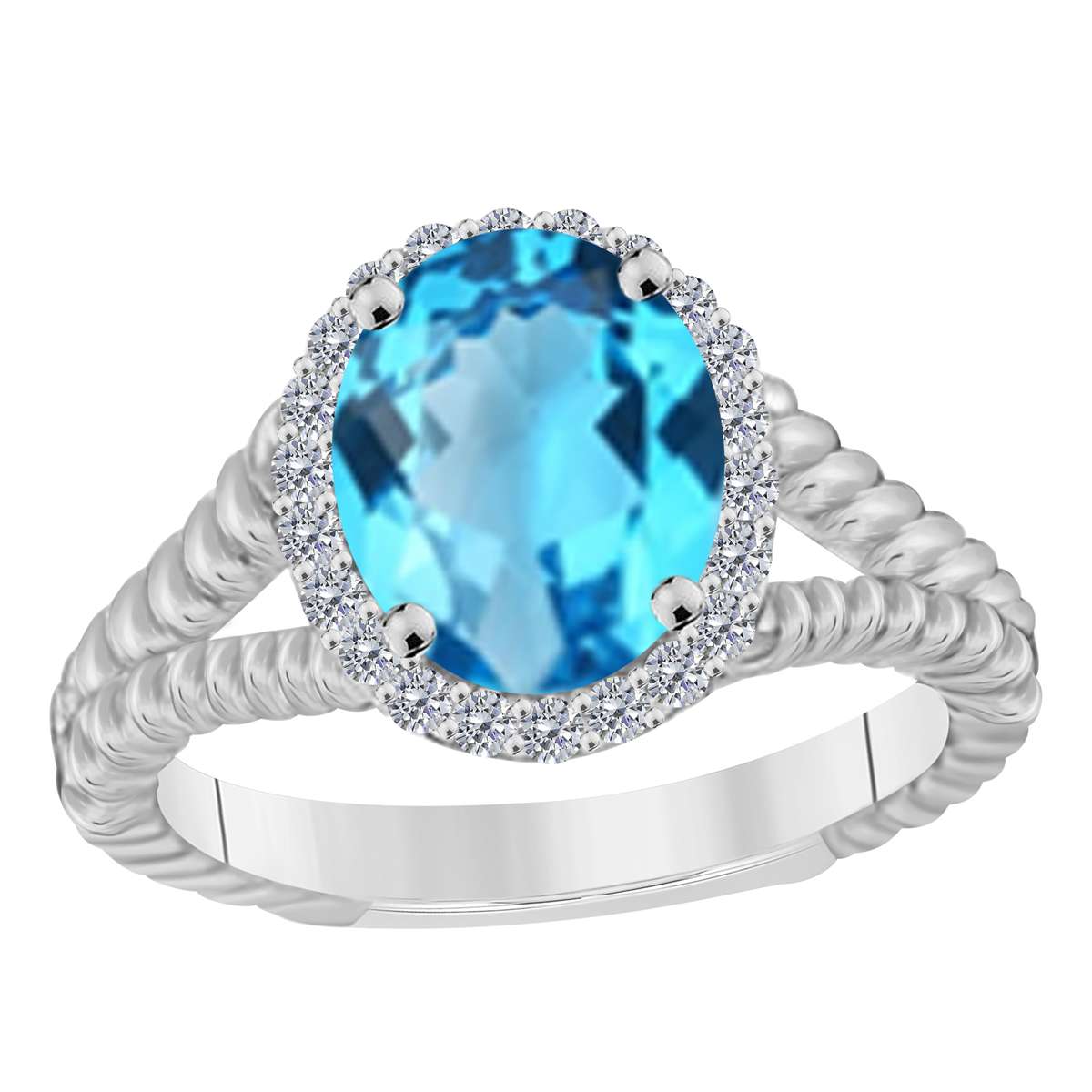 MAULIJEWELS 1.43 Carat Diamond and Oval Shaped Blue Topaz Gemstone Ring in 10K White, Rose, and Yellow Gold Mauli Jewels