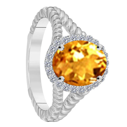 MAULIJEWELS  1.43 Carat Diamond And Oval Shaped Citrine Gemstone Rings 10K White Rose & Yellow Gold