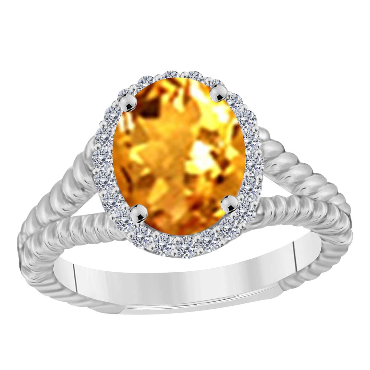 MAULIJEWELS  1.43 Carat Diamond And Oval Shaped Citrine Gemstone Rings 10K White Rose & Yellow Gold