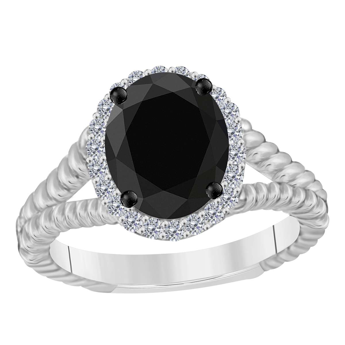 MAULIJEWELS  1.43 Carat Diamond And Oval Shaped ONYX Gemstone Rings 10K White Rose & Yellow Gold