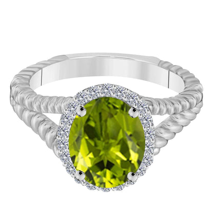 MAULIJEWELS  1.43 Carat Diamond And Oval Shaped Peridot Gemstone Rings 10K White Rose & Yellow Gold