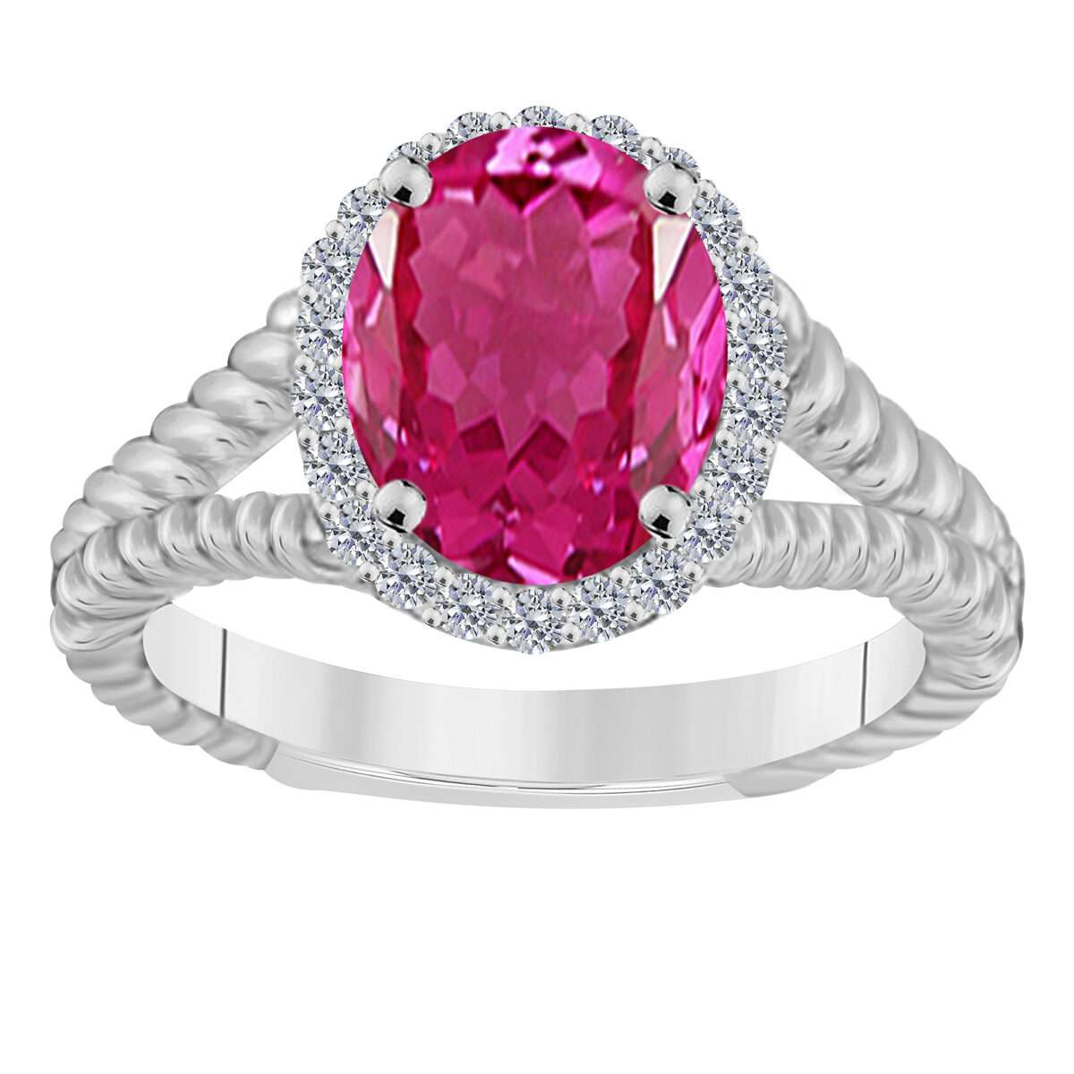 MAULIJEWELS  1.43 Carat Diamond And Oval Shaped Pink-Topaz Gemstone Rings 10K White Rose & Yellow Gold