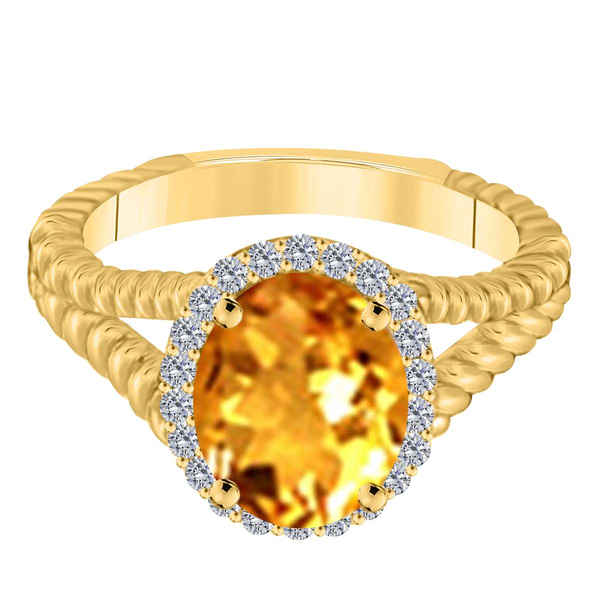 MAULIJEWELS  1.43 Carat Diamond And Oval Shaped Citrine Gemstone Rings 10K White Rose & Yellow Gold