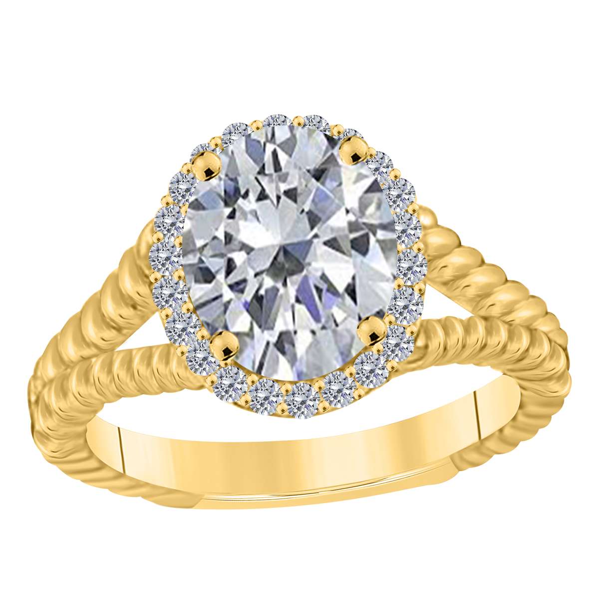 MAULIJEWELS  1.43 Carat Diamond And Oval Shaped Cubic Zirconia Gemstone Rings 10K White Rose & Yellow Gold