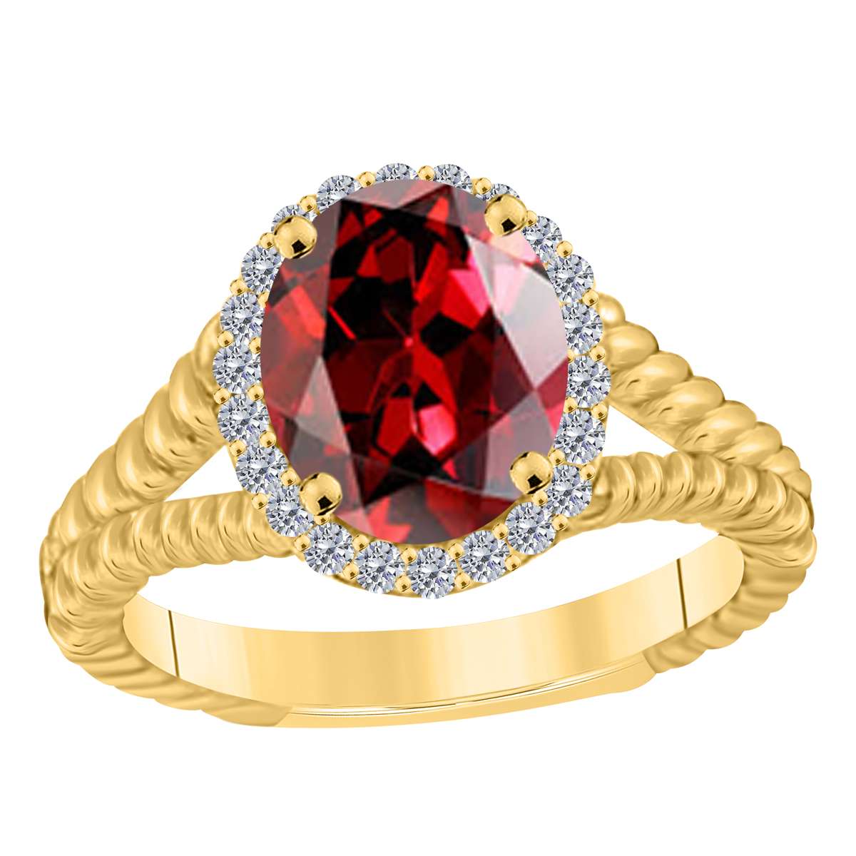 MAULIJEWELS  1.43 Carat Diamond And Oval Shaped Garnet Gemstone Rings 10K White Rose & Yellow Gold