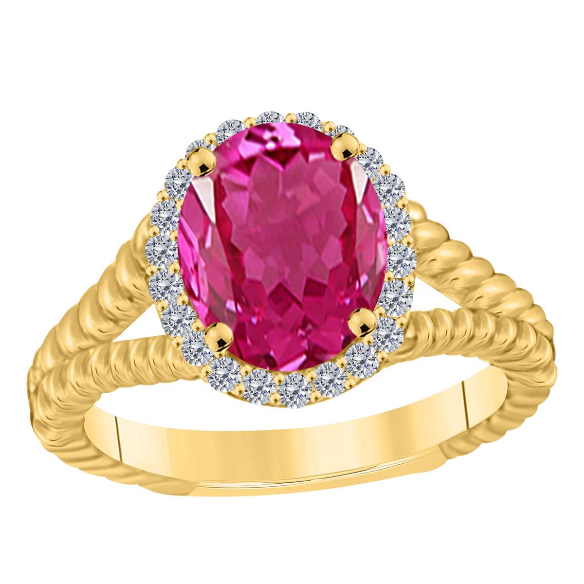 MAULIJEWELS 1.43 Carat Diamond & Oval Pink-Topaz Gemstone Ring in 10K White, Rose & Yellow Gold Mauli Jewels