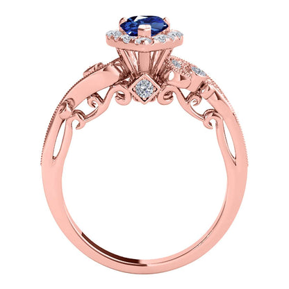 Mauli Jewels 1.35 Carat Diamond and Pear Shaped Sapphire Gemstone Halo Ring in 10K White, Rose & Yellow Gold