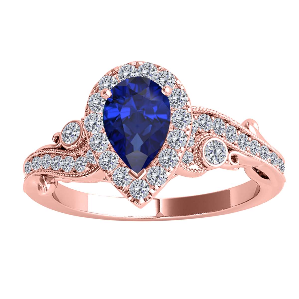 Mauli Jewels 1.35 Carat Diamond and Pear Shaped Tanzanite Gemstone Halo Ring in 10K White, Rose & Yellow Gold