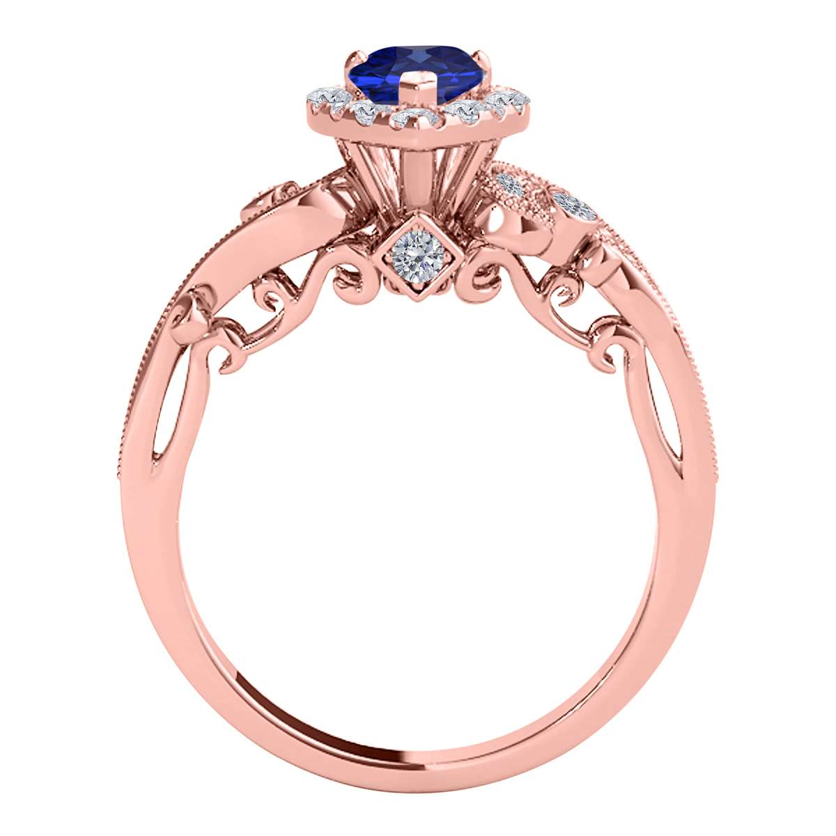 Mauli Jewels 1.35 Carat Diamond and Pear Shaped Tanzanite Gemstone Halo Ring in 10K White, Rose & Yellow Gold