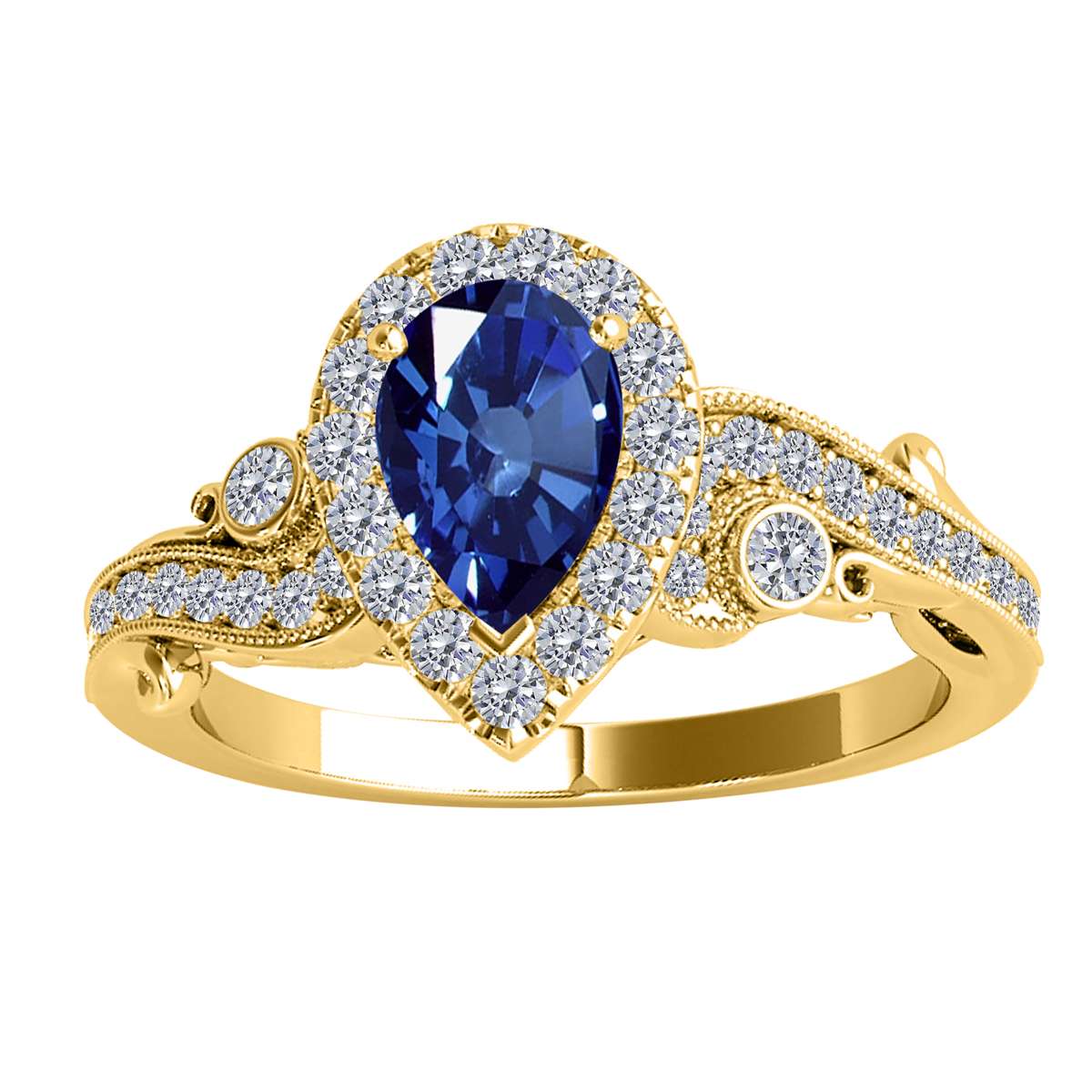 Mauli Jewels 1.35 Carat Diamond and Pear Shaped Sapphire Gemstone Halo Ring in 10K White, Rose & Yellow Gold