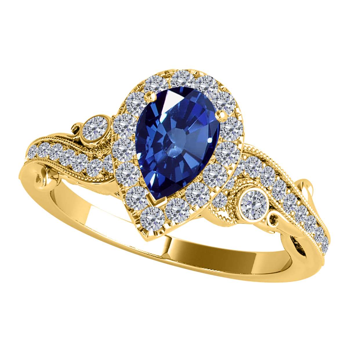 Mauli Jewels 1.35 Carat Diamond and Pear Shaped Sapphire Gemstone Halo Ring in 10K White, Rose & Yellow Gold