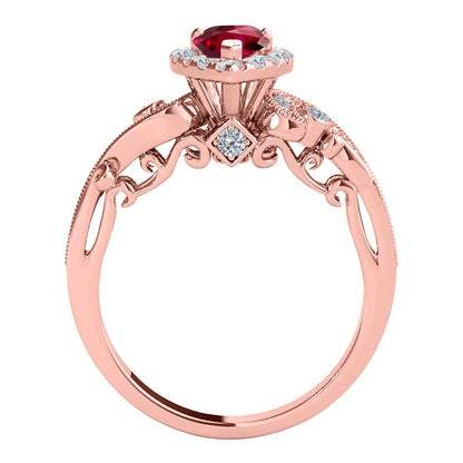 Mauli Jewels 0.75 Carat Diamond and Marquise Shaped Ruby Gemstone Halo Ring in 14K White, Rose & Yellow Gold