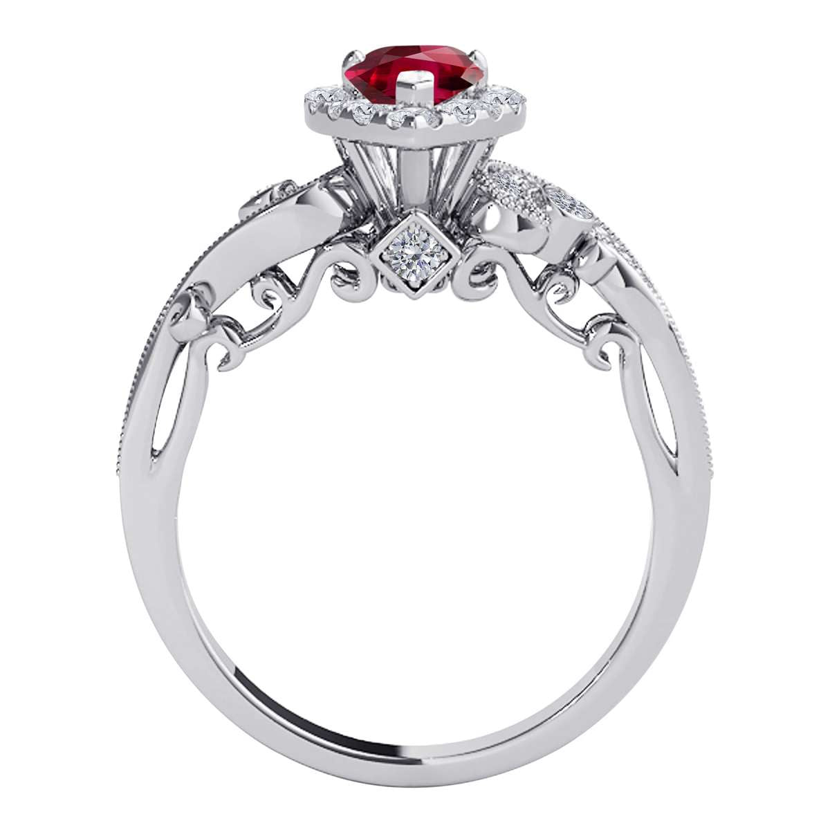 Mauli Jewels 0.75 Carat Diamond and Marquise Shaped Ruby Gemstone Halo Ring in 14K White, Rose & Yellow Gold