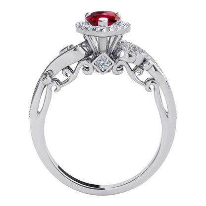 Mauli Jewels 0.75 Carat Diamond and Marquise Shaped Ruby Gemstone Halo Ring in 14K White, Rose & Yellow Gold