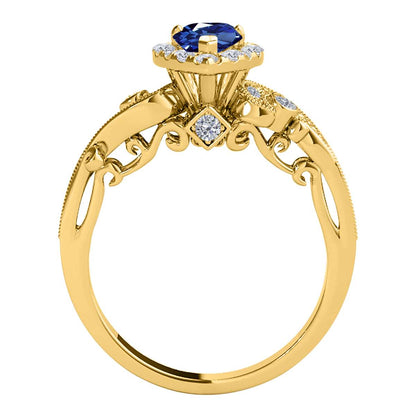 Mauli Jewels 0.75 Carat Diamond and Marquise Shaped Sapphire Gemstone Halo Ring in 14K White, Rose & Yellow Gold