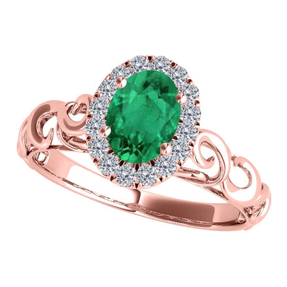 Mauli Jewels 0.90 Carat Diamond and Oval Shaped Emerald Gemstone Halo Ring in 14K White, Rose & Yellow Gold