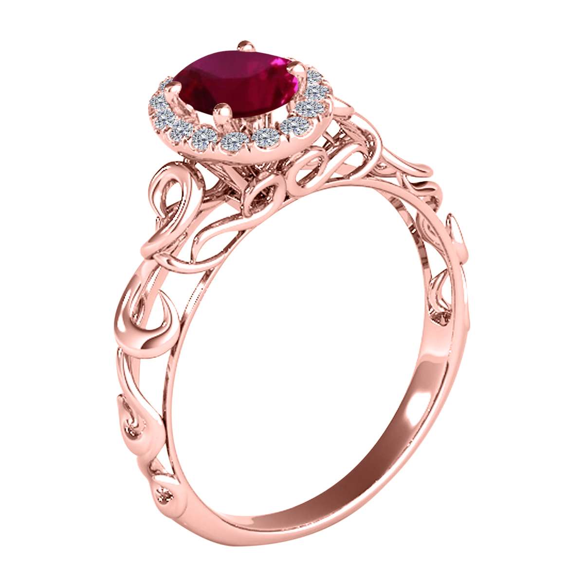 Mauli Jewels 0.90 Carat Diamond and Oval Shaped Ruby Gemstone Halo Ring in 14K White, Rose & Yellow Gold