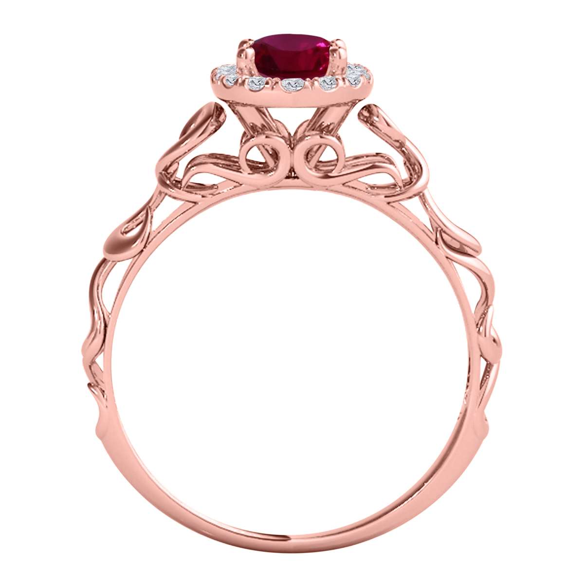 Mauli Jewels 0.90 Carat Diamond & Oval Ruby Gemstone Halo Ring in 14K White, Rose & Yellow Gold Mauli Jewels