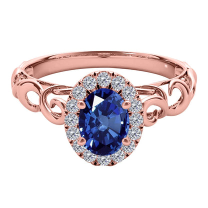 Mauli Jewels 0.90 Carat Diamond and Oval Shaped Sapphire Gemstone Halo Ring in 14K White, Rose & Yellow Gold