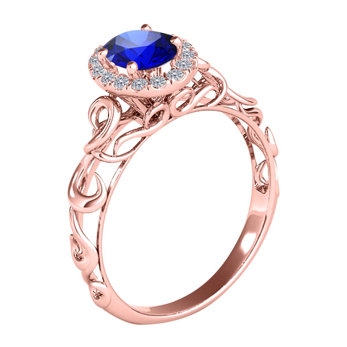 Mauli Jewels 0.90 Carat Diamond and Oval Shaped Tanzanite Gemstone Halo Ring in 14K White, Rose & Yellow Gold