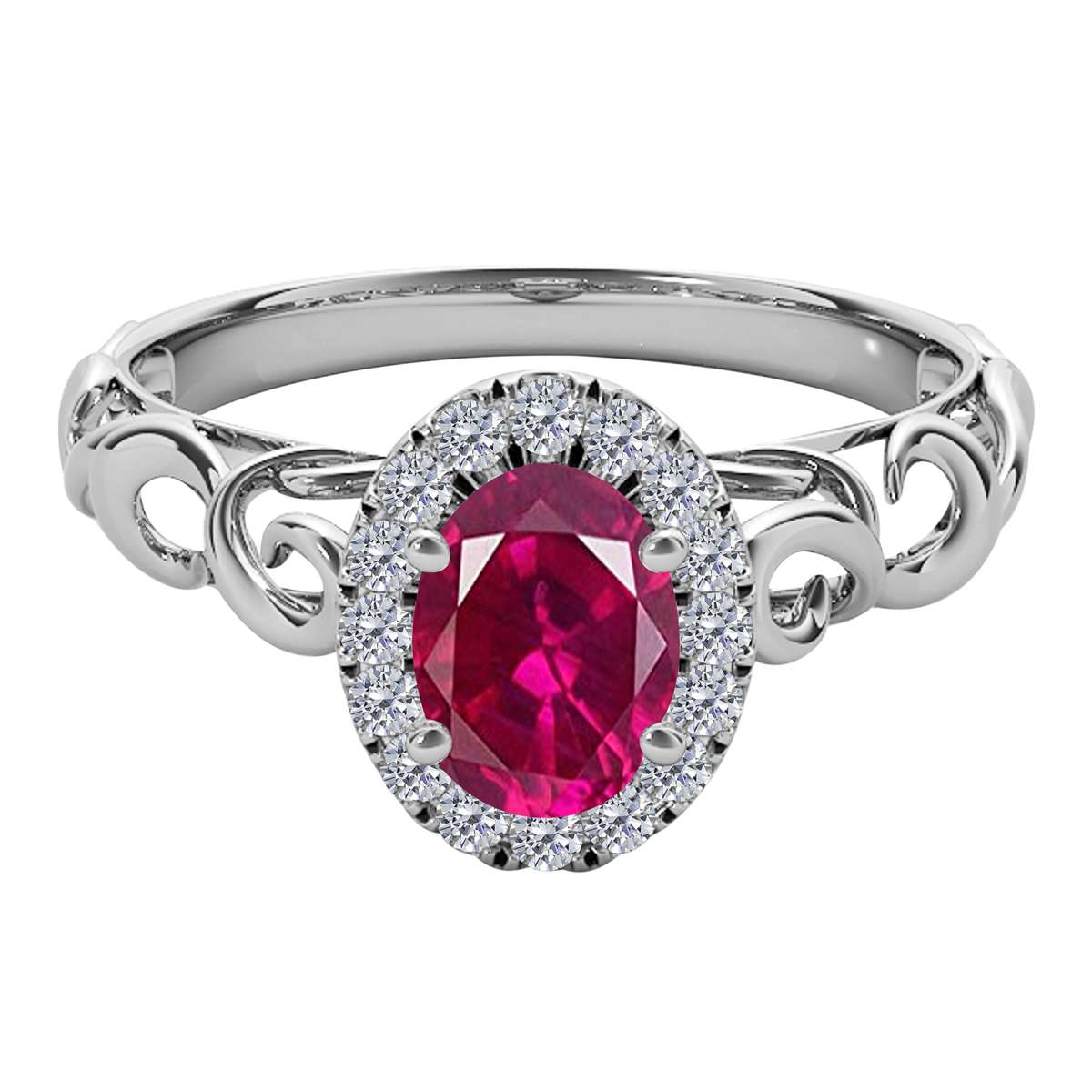 Mauli Jewels 0.90 Carat Diamond & Oval Ruby Gemstone Halo Ring in 14K White, Rose & Yellow Gold Mauli Jewels