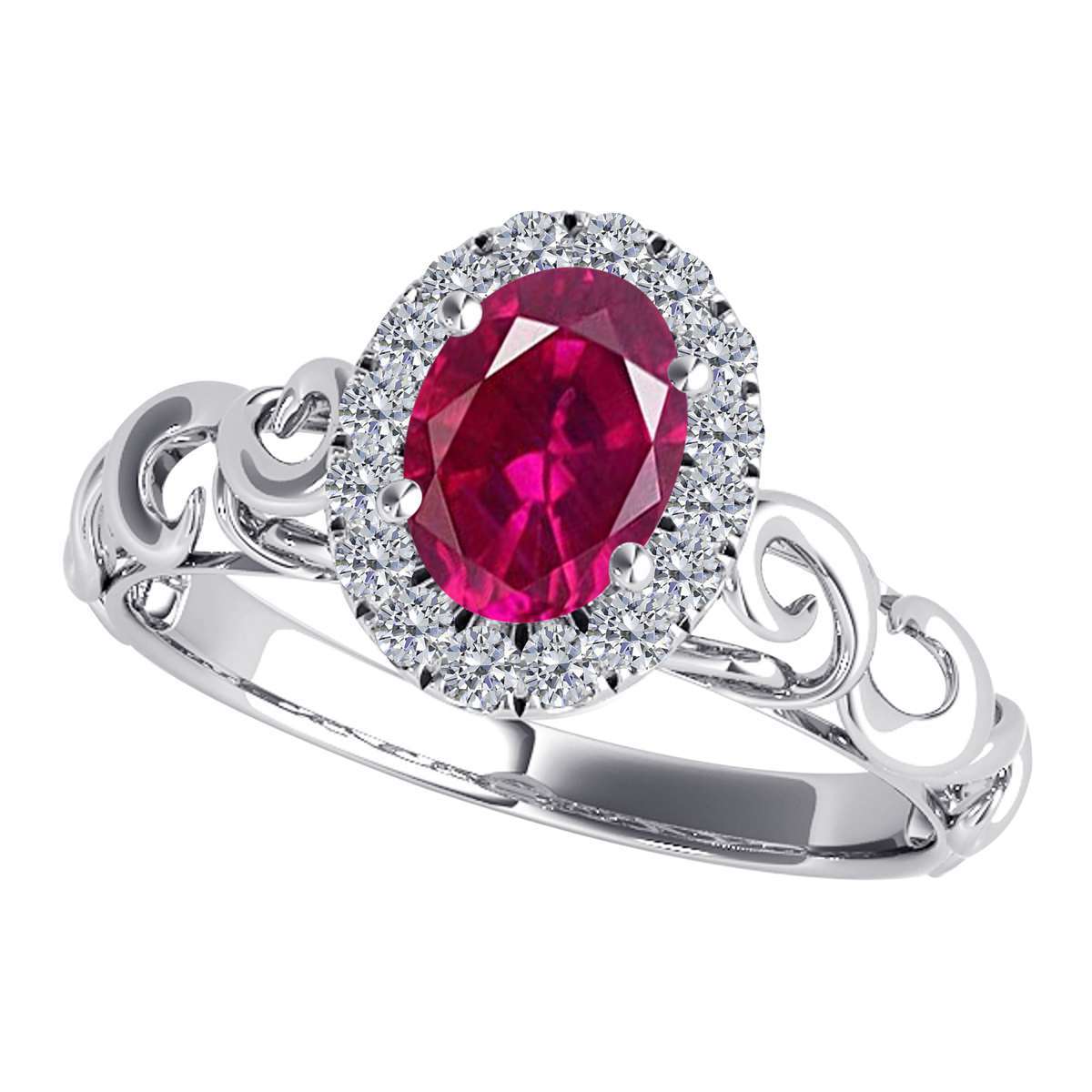 Mauli Jewels 0.90 Carat Diamond and Oval Shaped Ruby Gemstone Halo Ring in 14K White, Rose & Yellow Gold