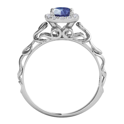 Mauli Jewels 0.90 Carat Diamond and Oval Shaped Sapphire Gemstone Halo Ring in 14K White, Rose & Yellow Gold