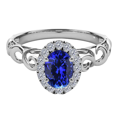 Mauli Jewels 0.90 Carat Diamond and Oval Shaped Tanzanite Gemstone Halo Ring in 14K White, Rose & Yellow Gold