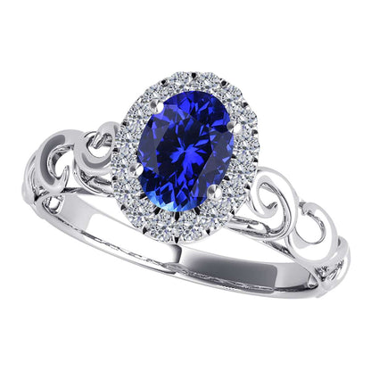 Mauli Jewels 0.90 Carat Diamond and Oval Shaped Tanzanite Gemstone Halo Ring in 14K White, Rose & Yellow Gold